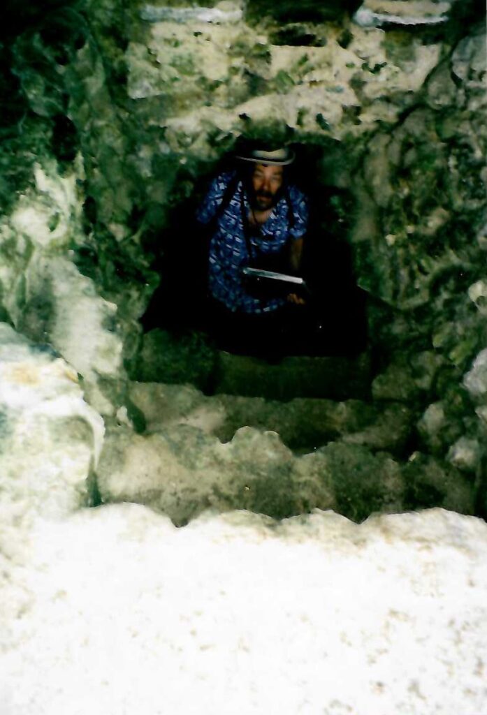 Checking out one of Anabel Ford's meticulous excavations at El Pilar, Belize, March 04