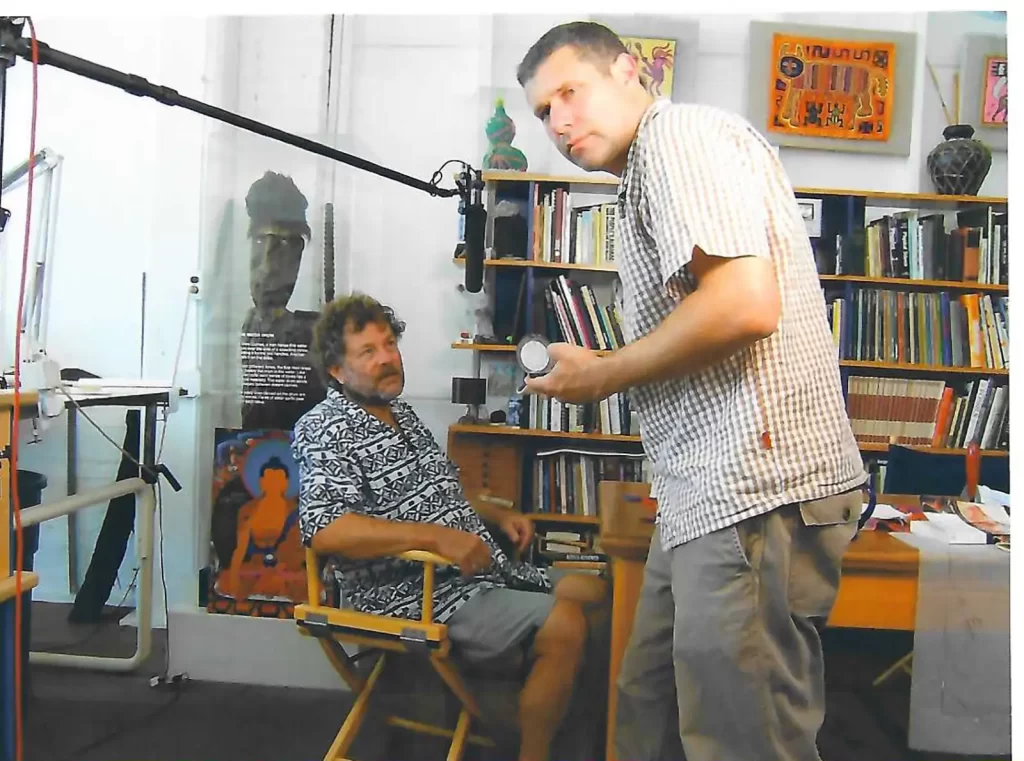 Pete Sillen directing filming of I Am Secretly and Imnportant Man about Steve, at exhibition design studio, June '09