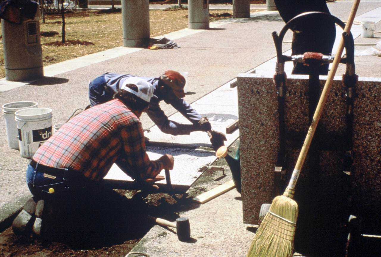 The timeline was engineered and built to last. These installers are using monument-grade materials and methods. Granite’s flamed finish provides traction even when wet. Granite will not spall, even in sub-zero temperatures.